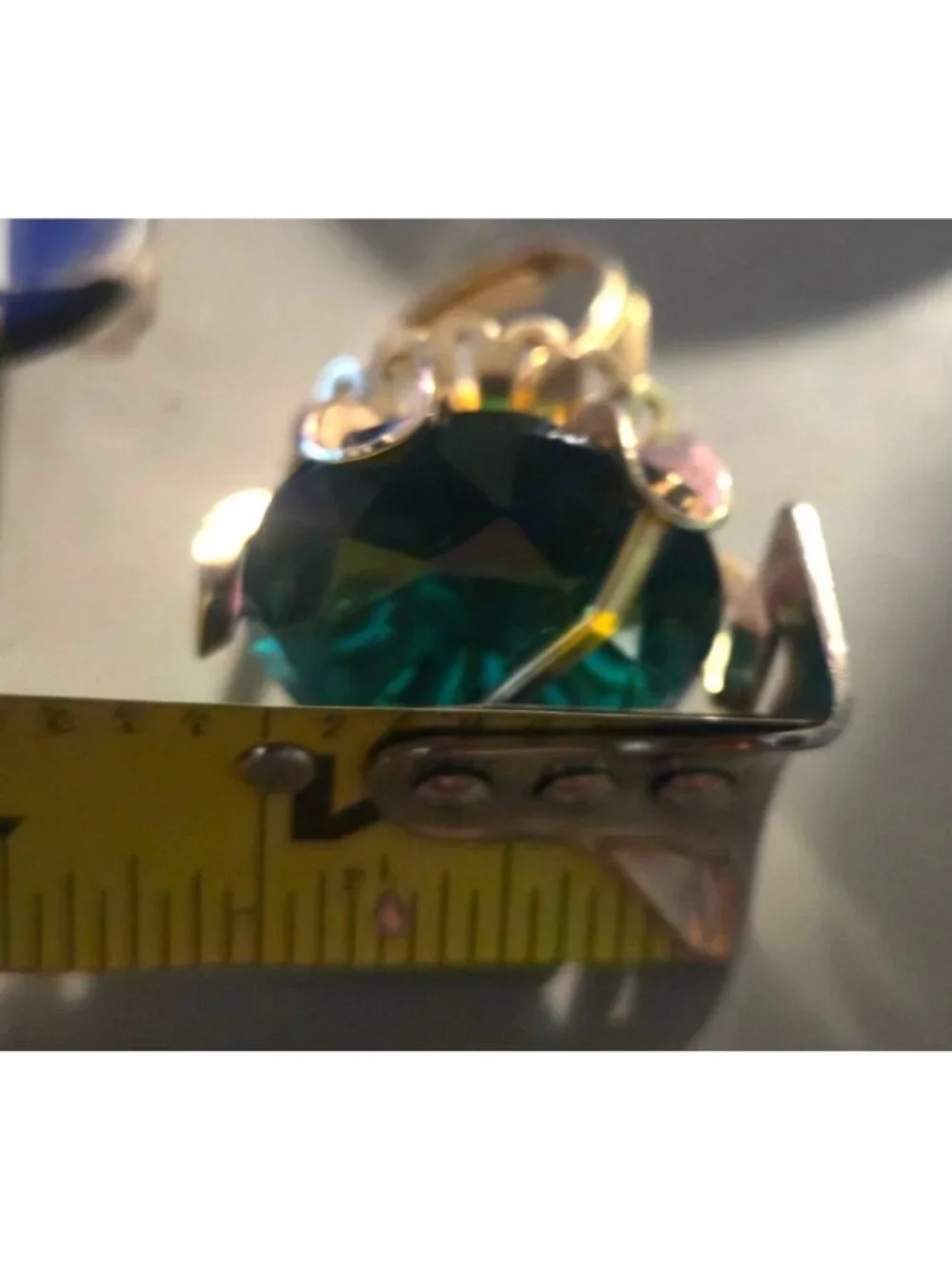 MCM Cocktail Ring Faceted Emerald-Green Crystal Gold-Tone Open-Work Statement
